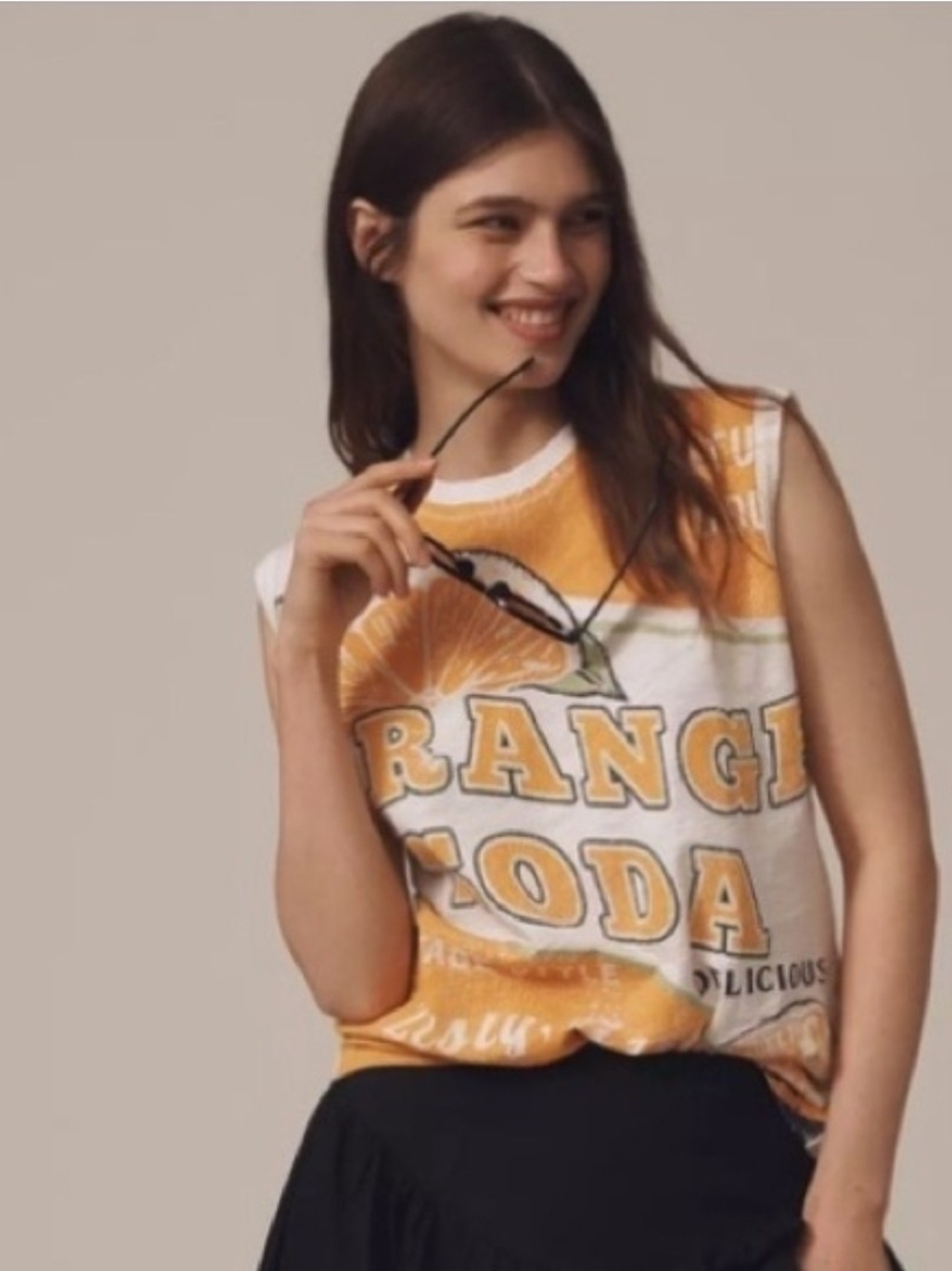 Pilcro White & Orange Graphic Sleeveless Tank